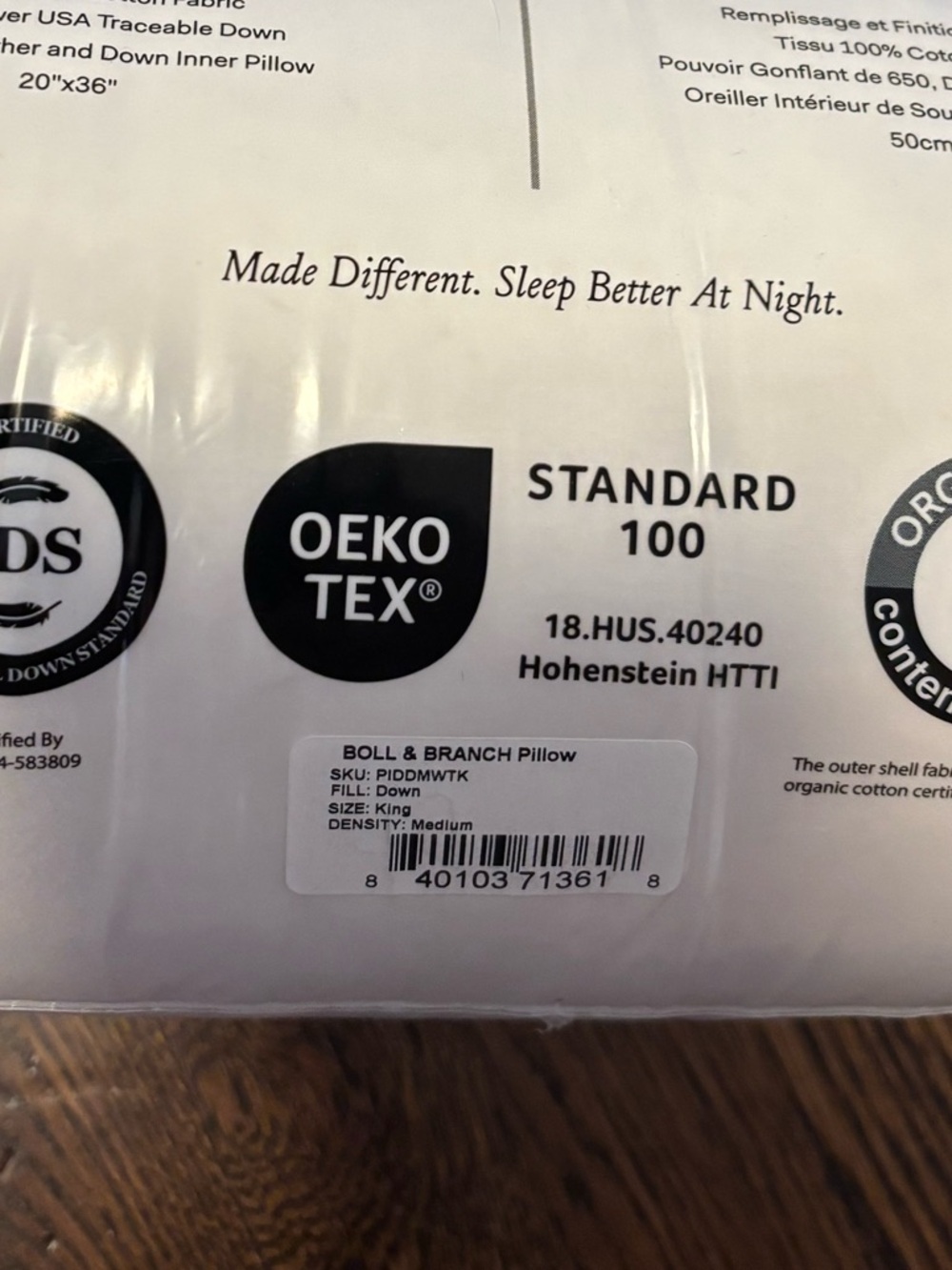 Boll & Branch Down Chamber Pillow Insert King Medium 20x36 NWT Organic Cotton - Picture 11 of 11